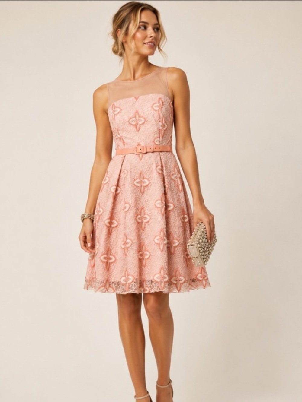 Anthropologie Eva Franco Embroidered Fit Flare Dress Illusion Neckline dress